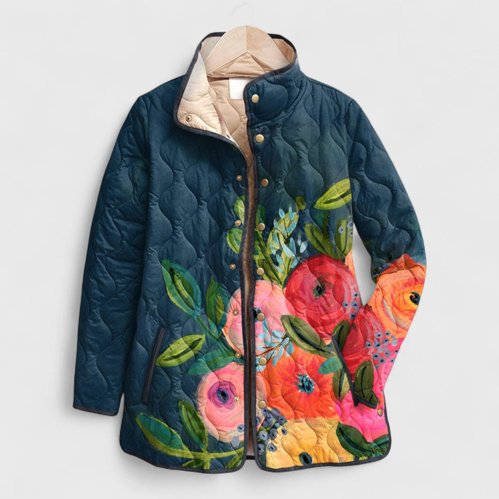 Quiltet jakke dame med blomsterprint