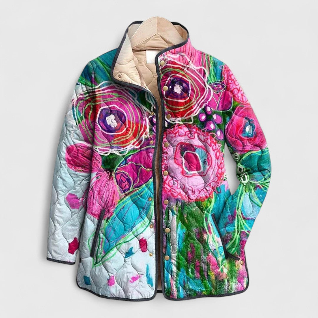 Quiltet jakke dame med blomsterprint