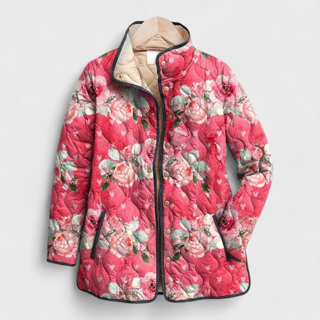 Quiltet jakke dame med blomsterprint