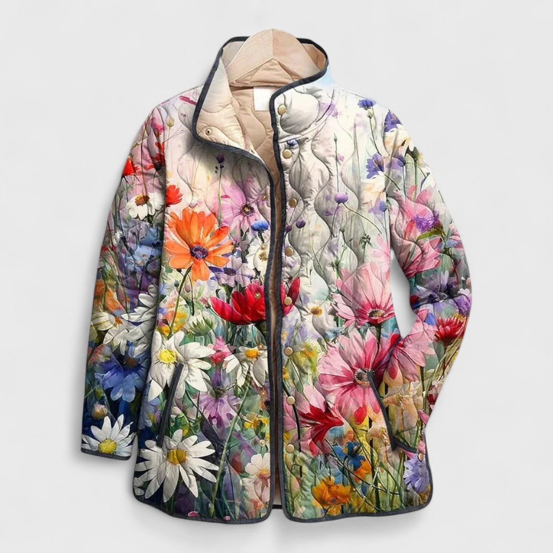 Quiltet jakke dame med blomsterprint