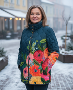 Quiltet jakke dame med blomsterprint