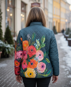 Quiltet jakke dame med blomsterprint