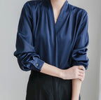 Bluser dame med satin og slå-om-design