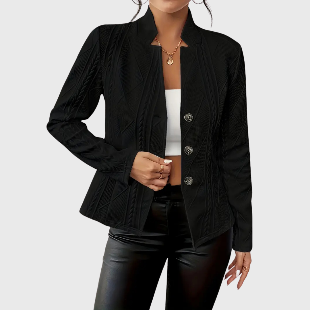 Blazer til kvinder med stående krave og knaplukning - Sort