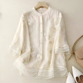 Bluse til kvinder med broderi og gennemsigtige ærmer - Beige