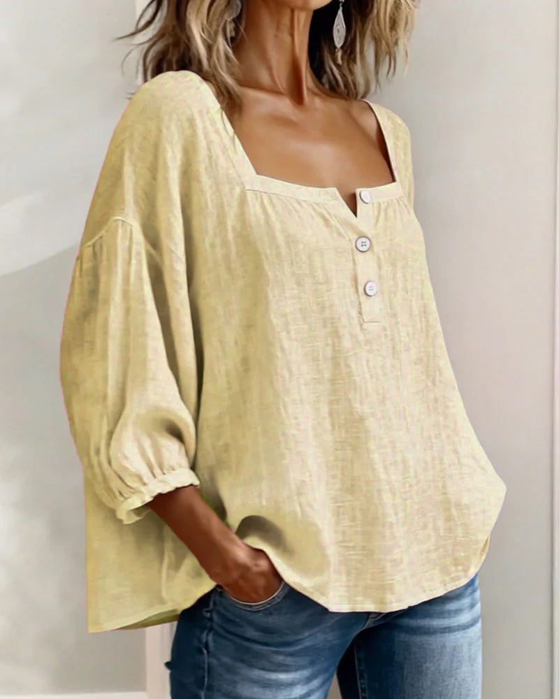 Bluse til kvinder med firkantet hals og vide ærmer