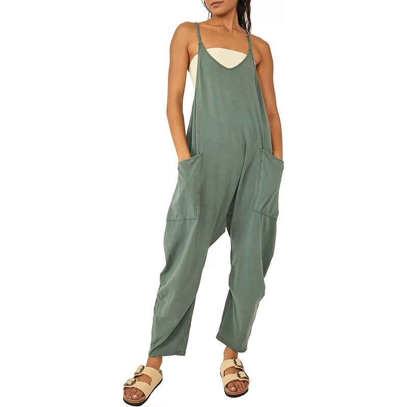 Jumpsuit til kvinder med brede stropper og vide ben