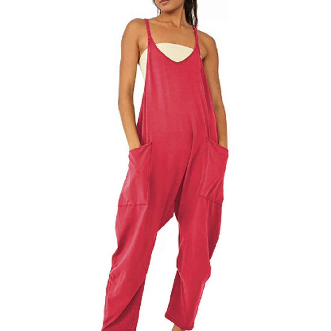 Jumpsuit til kvinder med brede stropper og vide ben