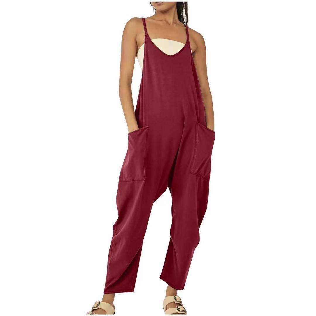 Jumpsuit til kvinder med smalle stropper og rummeligt snit - Bordeaux