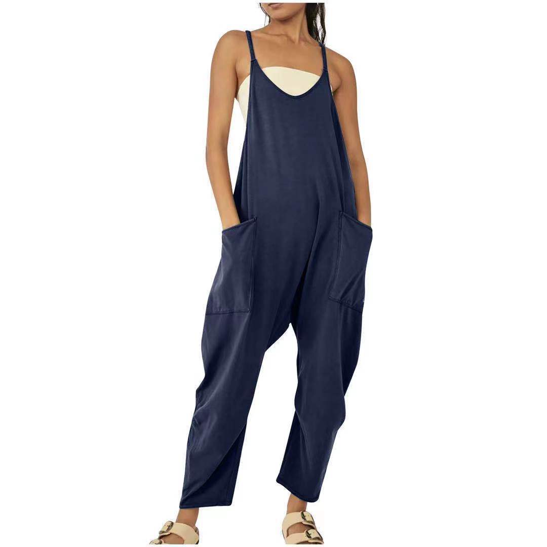 Jumpsuit til kvinder med smalle stropper og rummeligt snit - Mørkeblå