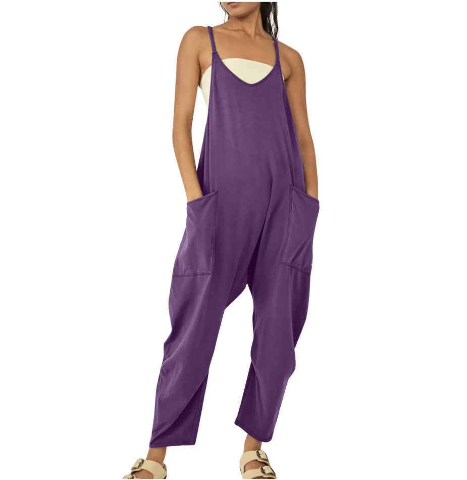 Jumpsuit til kvinder med smalle stropper og rummeligt snit - Lilla