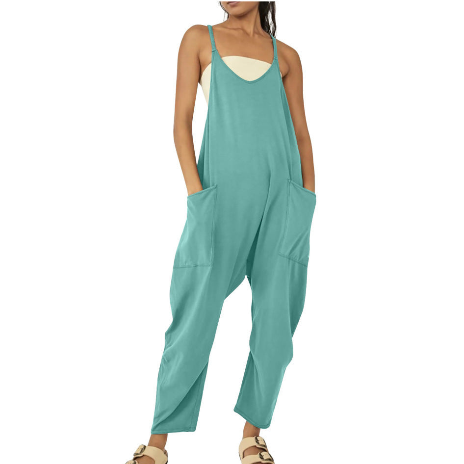 Jumpsuit til kvinder med smalle stropper og rummeligt snit - Turkis