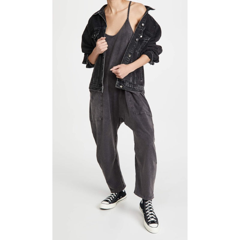 Jumpsuit til kvinder med smalle stropper og rummeligt snit - Sortgrå