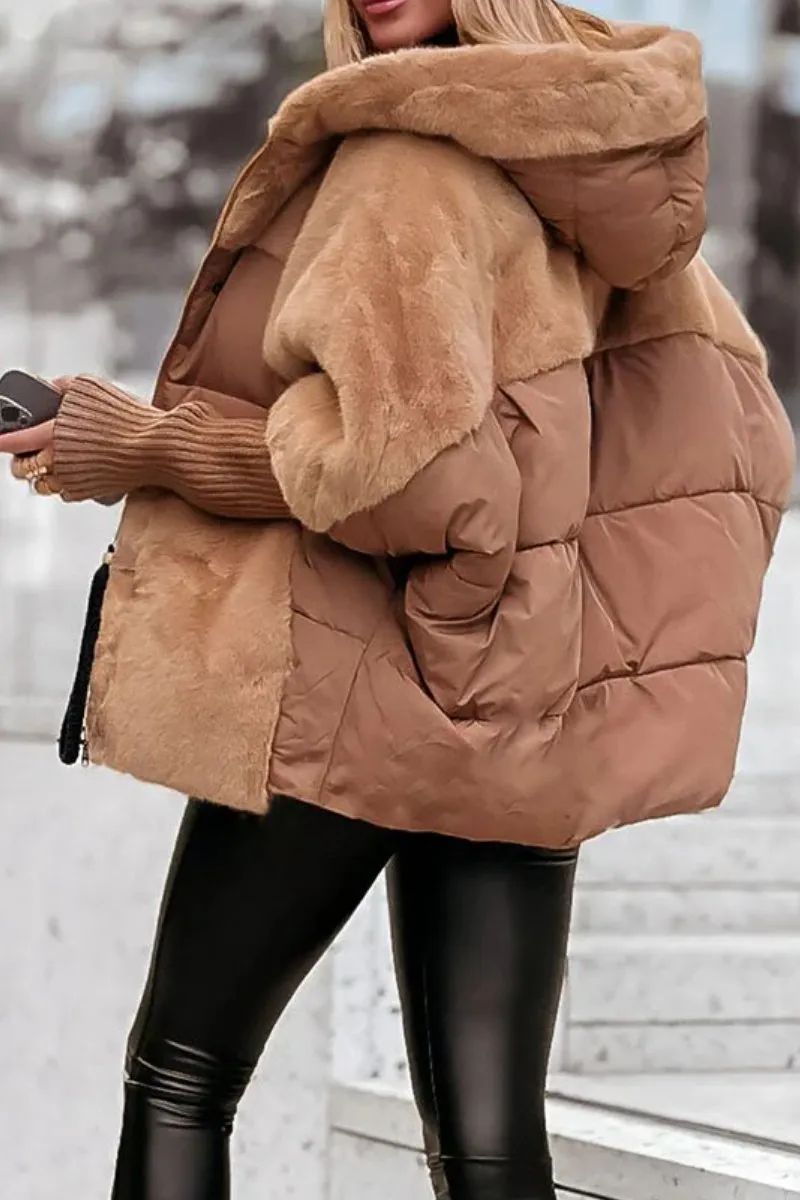 Oversized dynejakke til kvinder med stor krave
