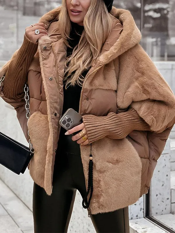 Oversized dynejakke til kvinder med stor krave - Brun