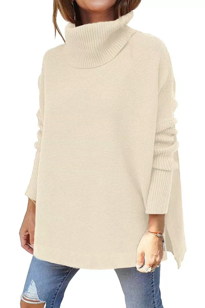 Oversized rullekravepullover til kvinder med sideslids