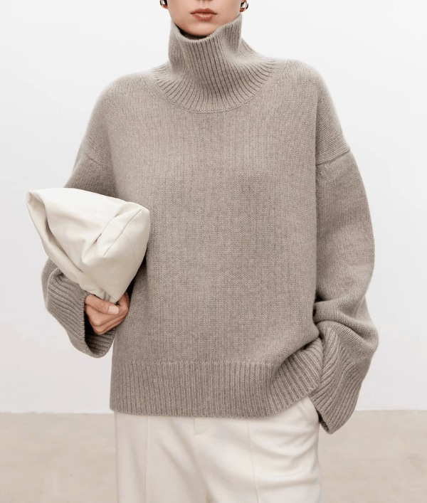 Oversized rullekravepullover til kvinder med vide ærmer - Kamel