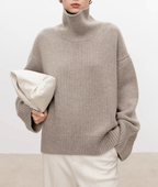 Oversized rullekravepullover til kvinder med vide ærmer - Kamel