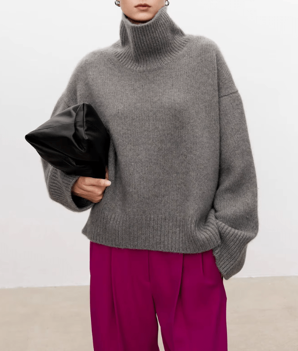 Oversized rullekravepullover til kvinder med vide ærmer - Grå