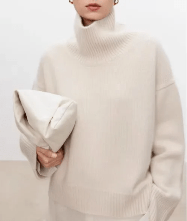 Oversized rullekravepullover til kvinder med vide ærmer - Hvid