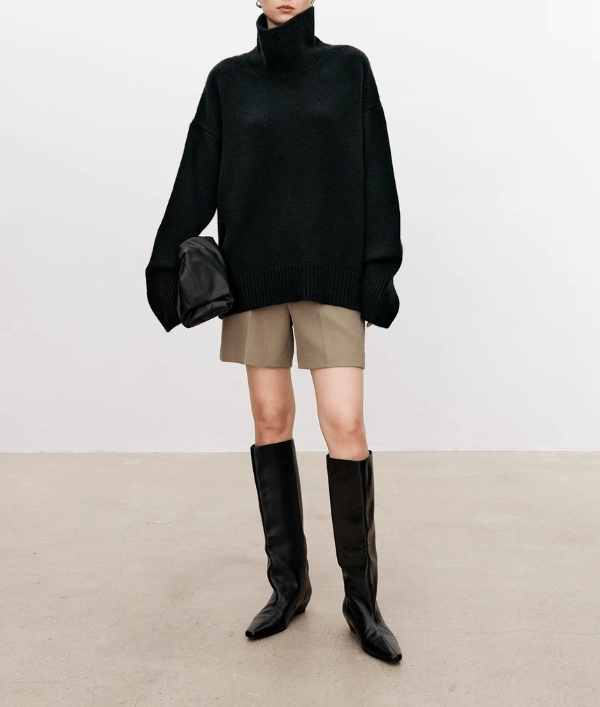 Oversized rullekravepullover til kvinder med vide ærmer - Sort