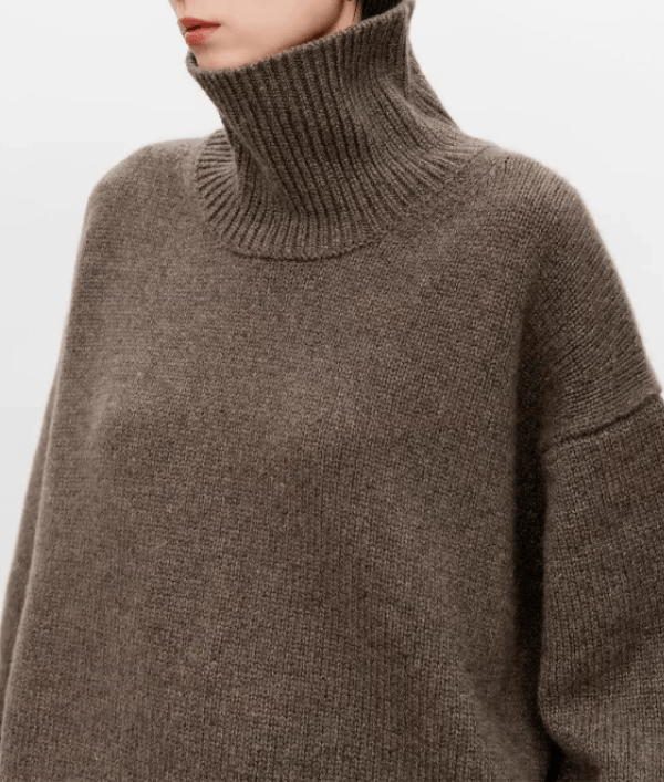 Oversized rullekravepullover til kvinder med vide ærmer - Brun