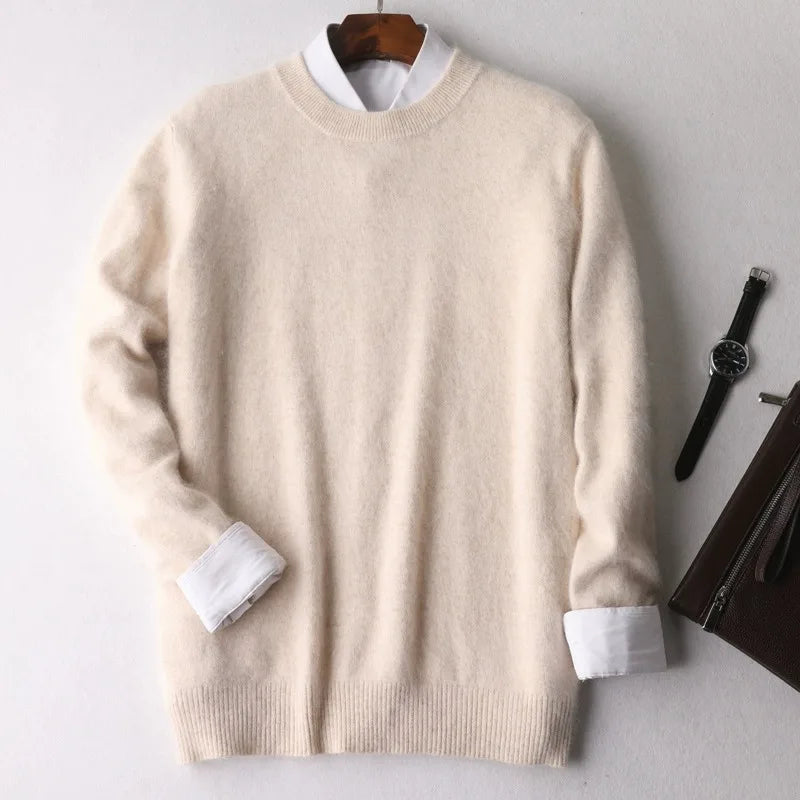 Rundhalset strikbluse til kvinder med ribkanter - Beige